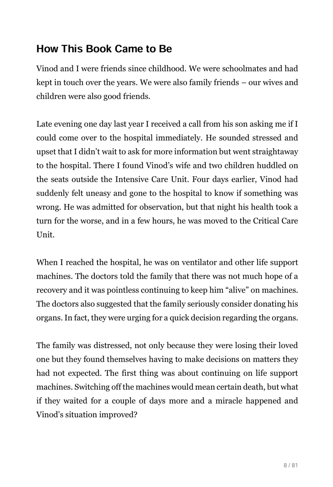 Page from When I Am Gone Planner, about how and why this book was created by D Satish Kumar