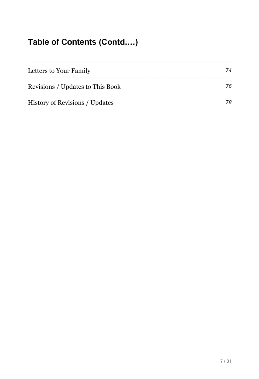 Table of Contents from When I Am Gone Planner, continued