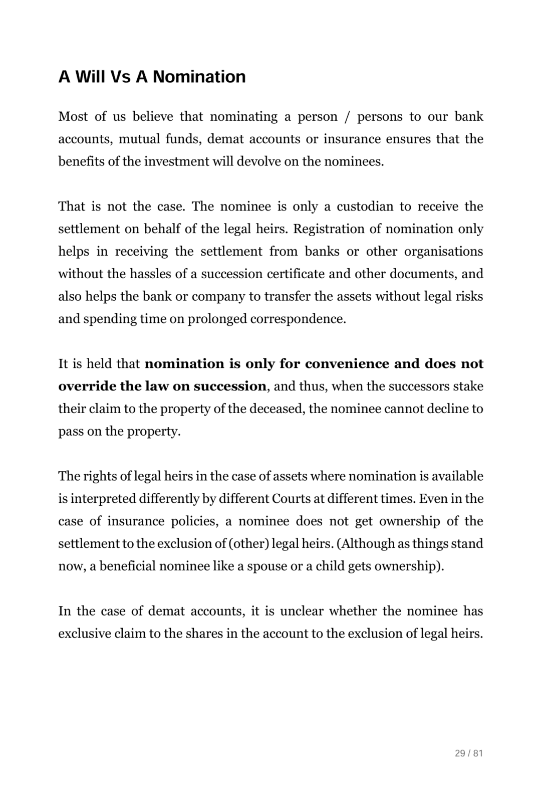 Page from When I Am Gone Planner, guidance about writing a Will versus nomination